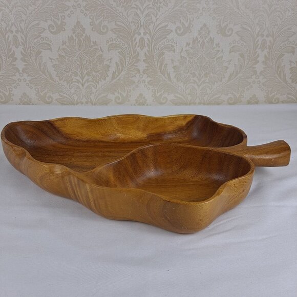 Vintage Monkey Pod Wood Leaf Serving Bowl Made In The Philippines - Picture 6 of 8